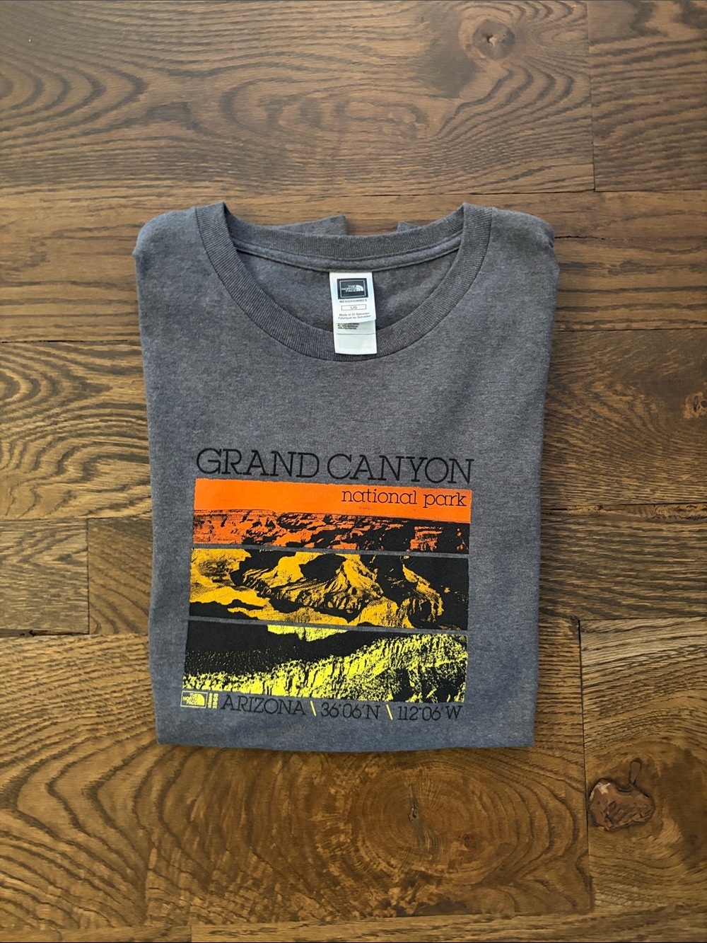 The North Face Gray Grand Canyon Graphic Tee with Orange and Yellow Print